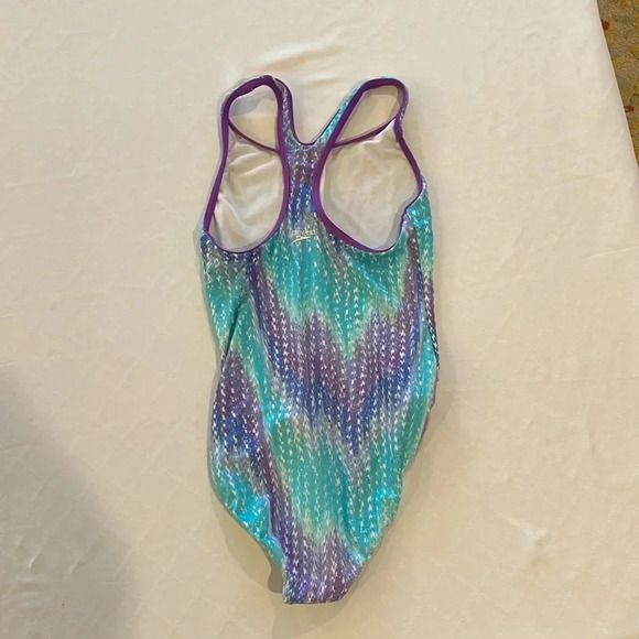 Speedo Blue Purple Geometric Print Swimsuit 1 Piece Girls‎ size 14 EUC - Picture 3 of 4